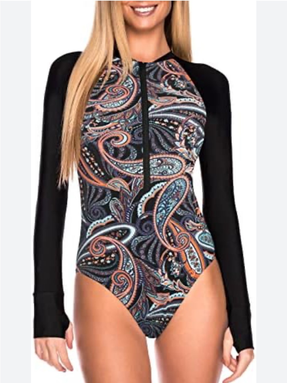 RELLECIGA Womens One piece Long Sleeve Rash Guard Swimsuit Size L